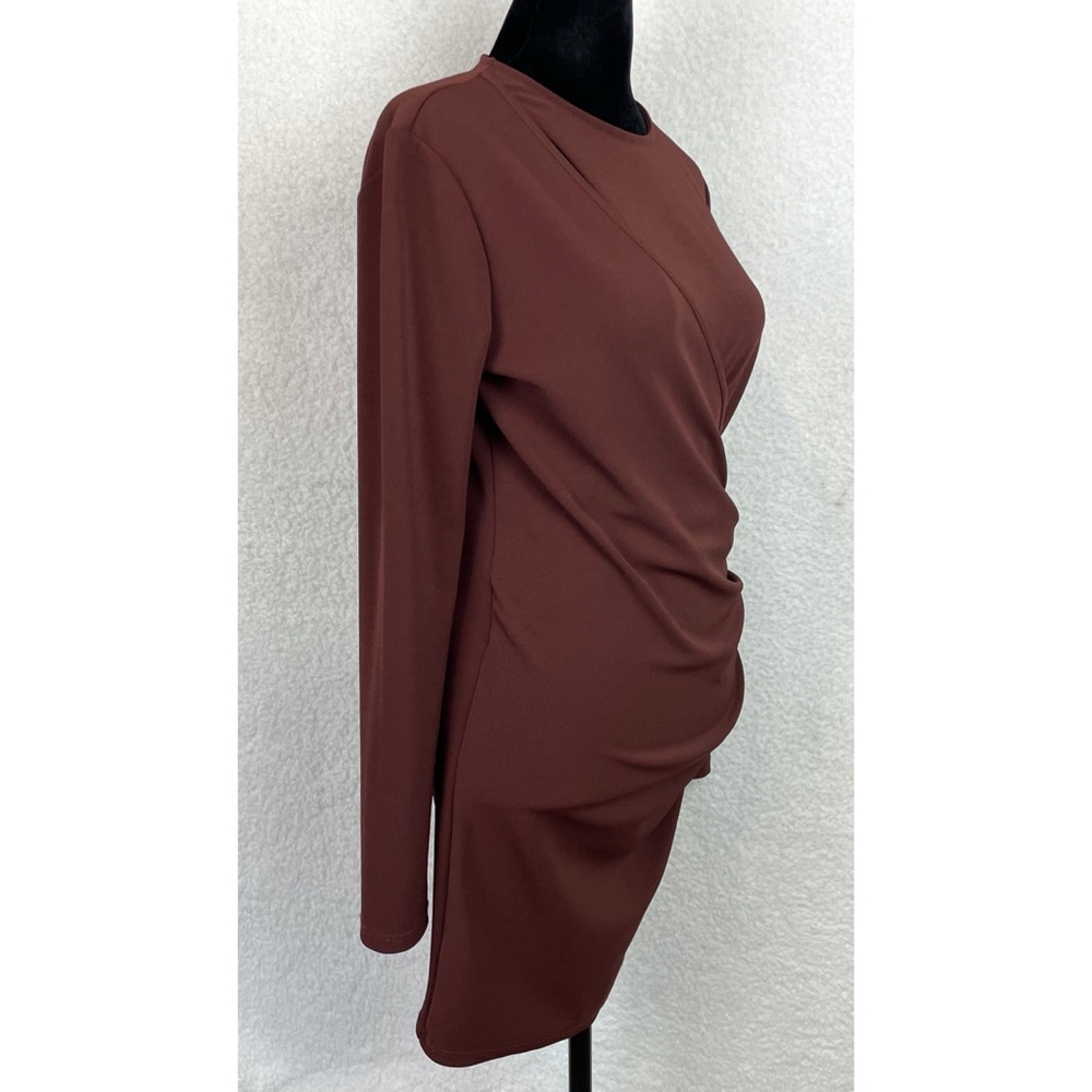 ZARA • Brown Keyhole Cutout Long Sleeve Bodycon Mini Dress, M - Picture 7 of 16